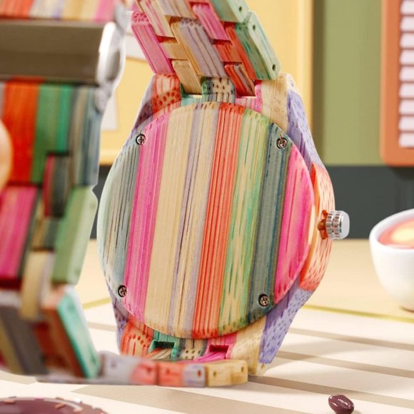 Men Handmade Colorful Bamboo Analog Quartz Wooden Watch - Picture 6 of 7